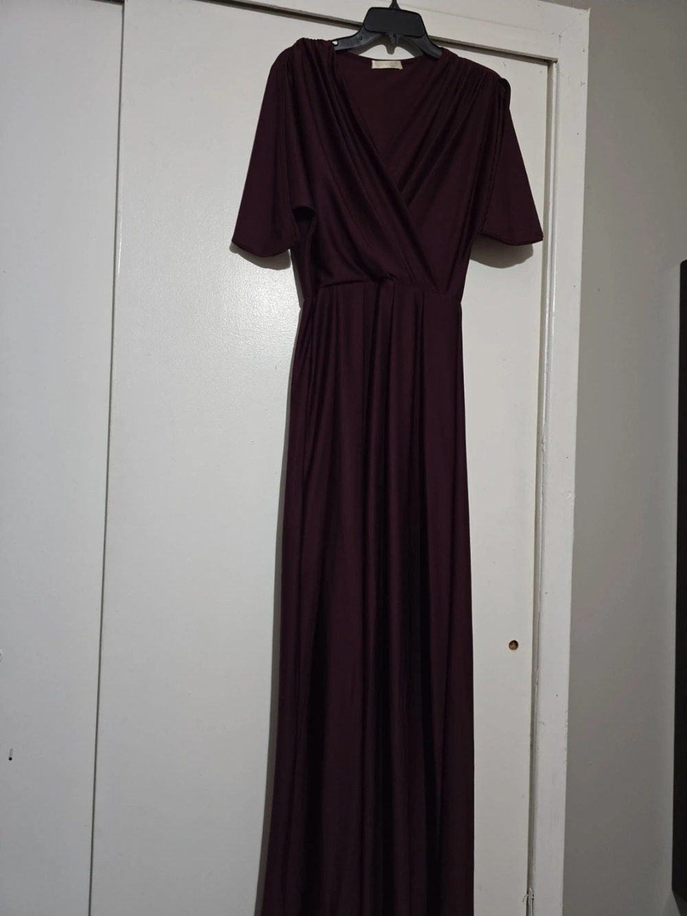 Elegant Plum Maxi Wrap Dress with Short Sleeves